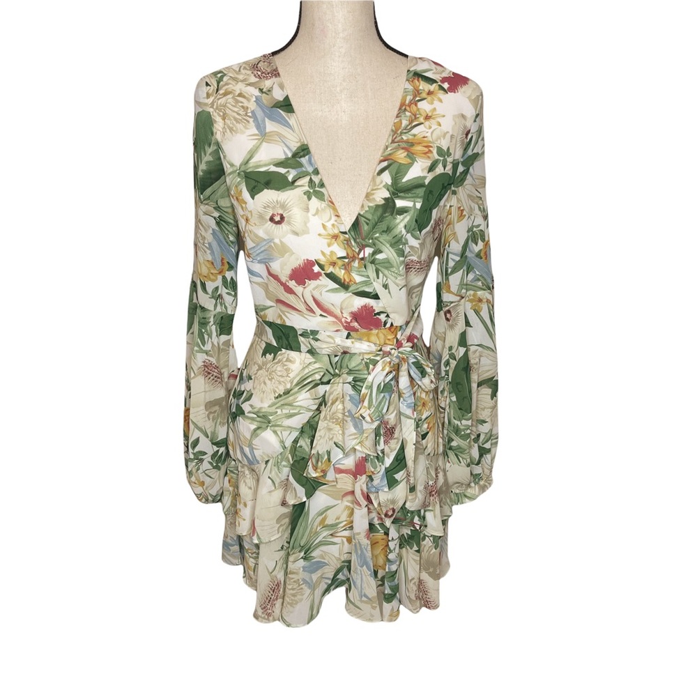 Saint + Secrets | Floral print long sleeve tiered ruffled dress